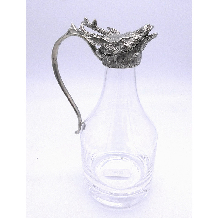Crystal Oil/Vinegar Bottle with Cast Pewter Stag Head Handle and Lid