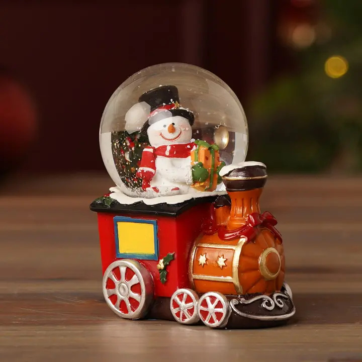 Jolly Snowman on Train Snow Globe 4.5cm